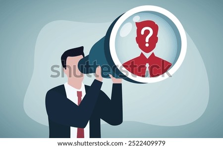 Searching for candidate, HR Human Resources find people to fill in job vacancy, recruitment or finding career opportunity concept, businessman HR look through binoculars to find candidate people.