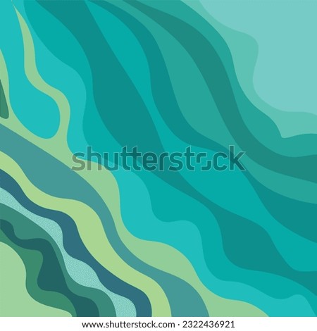 Abstract blue sea and beach summer background with paper waves and seacoast for banner, invitation, poster, or website design. Paper cut styles, 3-d effect imitation, space for text, vector illustrat