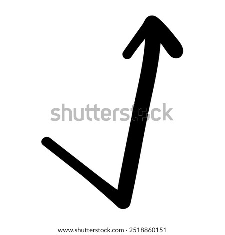 Single hand draw black and white corner arrow in doodle style isolated on white background. Vector illustration sketch design element.Icons.