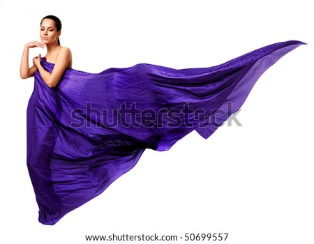 beautiful young woman in purple long dress