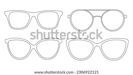 For coloring contour drawing in the form of different types of glasses. Vector object.