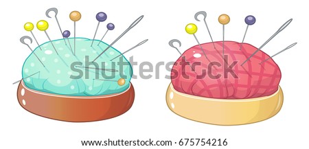 Needle bed, needles, vector illustration. Thread, sewing, embroidery