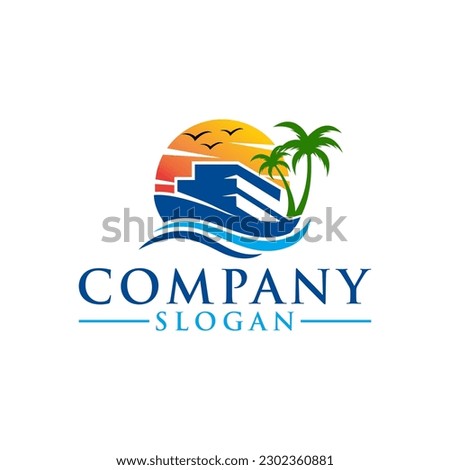 Cargo vessel ship logo design. Container ship vector design