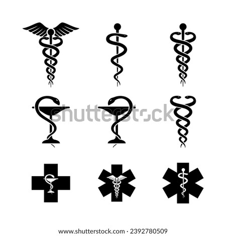 set of caduceus medical snake vector icon logo template	