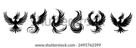 Phoenix Bird Icon Logo Tato Silhouette Set Collection template