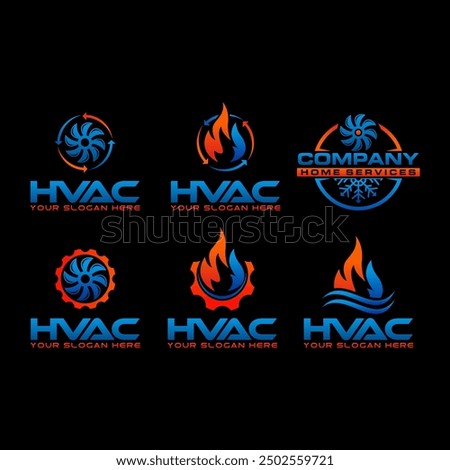 set of HVAC logo design, heating ventilation and air conditioning, HVAC logo pack template