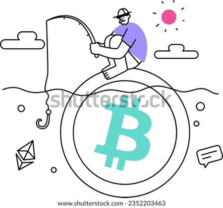 Bitcoin Mining or fishing fintech  Illustration