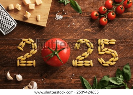 Similar – Image, Stock Photo Composition of pasta and kitchenware on table