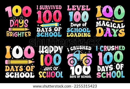 100th days of school t shirt bundle, hundred days t shirt design set, 100th days celebration t shirts, Kids Colorful t shirt bundle