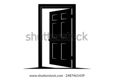 Open Door Silhouette Clipart, Opening Door Vector black Silhouette