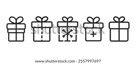 Five Simple Line Art Gift Boxes with Holiday Decor