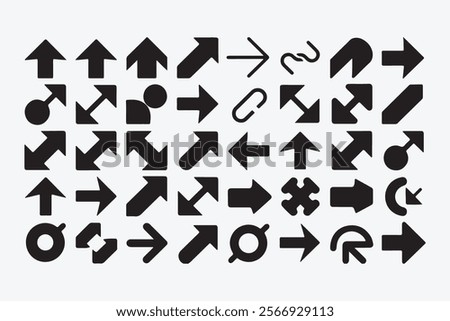 Comprehensive Set of Black Arrow Icons on White Background