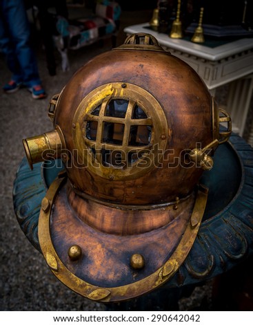Antique three bolt copper and brass diving helmet