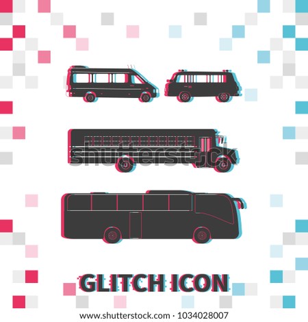 Set of buses  glitch effect vector icons.