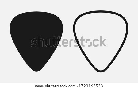 Set of blank solid and line guitar picks vector icon isolated on white background.