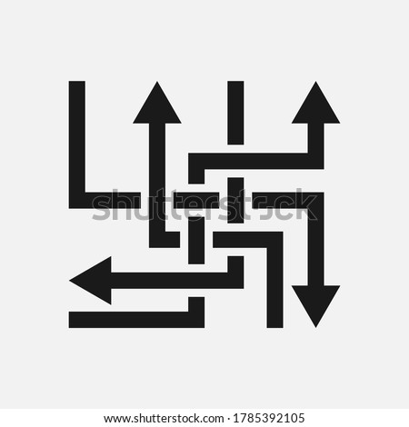 Direction arrows sign. Movement in an unknown or alternative path. Uncertainty choice. Intersection of opportunities vector icon.