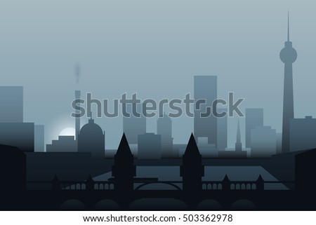 Berlin skyline in the morning. Morning haze over Berlin.