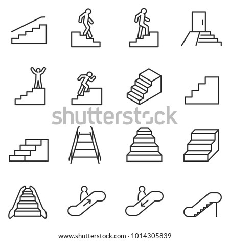 Staircase icons set. linear style. Line with Editable stroke