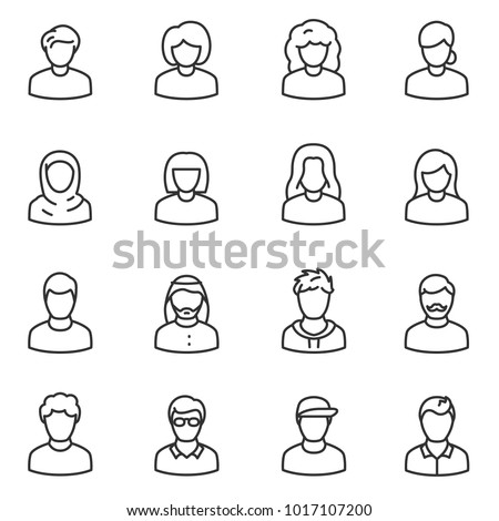 Male and female avatars icon set. People, linear design. Collection of different icons. Line with editable stroke