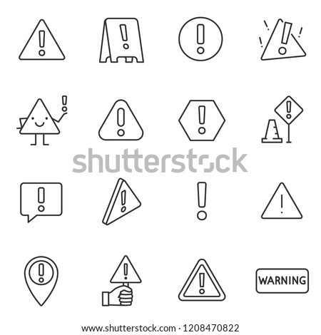 Warning sign, icon set. attention , linear icons. Line with editable stroke