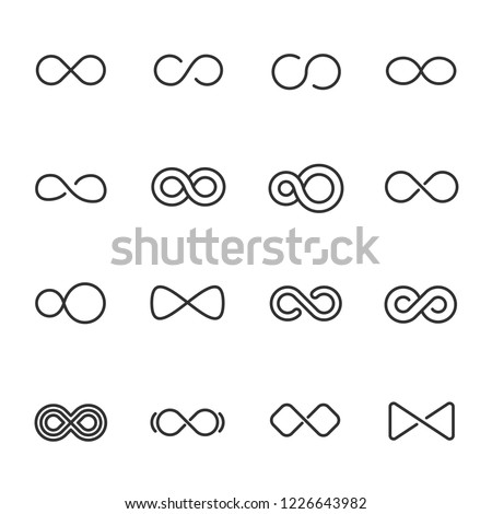 Infinity, icon set. Different shapes, linear icons. Line with editable stroke