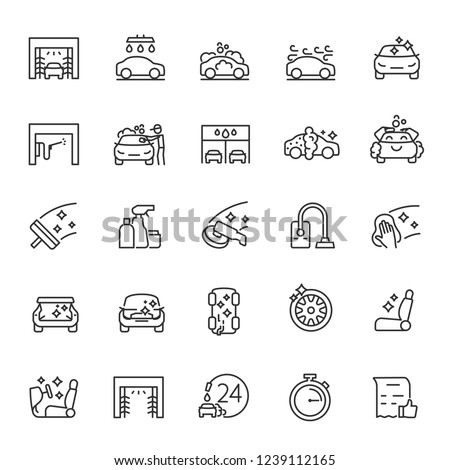 Car wash, icon set. Carwash, automatic and self service. linear icons. Line with editable stroke