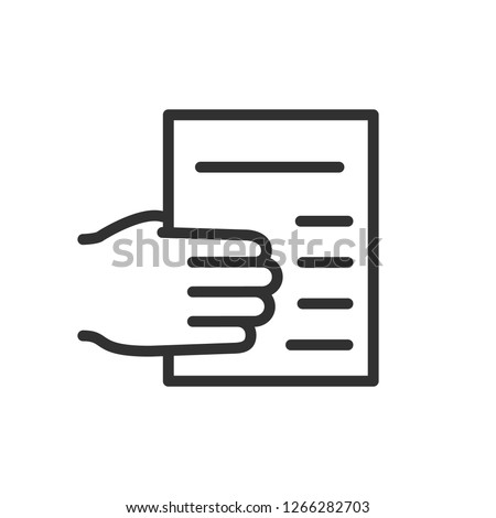 Document in hand. linear icon. Line with editable stroke