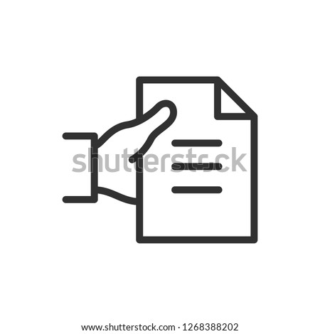 document in hand. linear icon. hand holding a document. Line with editable stroke