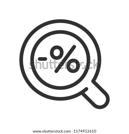 Magnifying glass with less percent, linear icon. Editable stroke