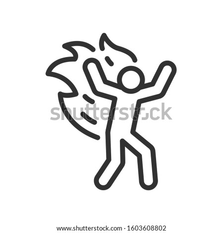 man is burning, accident , Caution, linear icon. Editable stroke