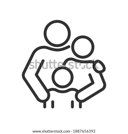 Family, parents and child, linear icon. Line with editable stroke