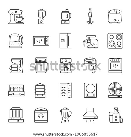 kitchen appliances icon set. Household devices. Line with editable stroke