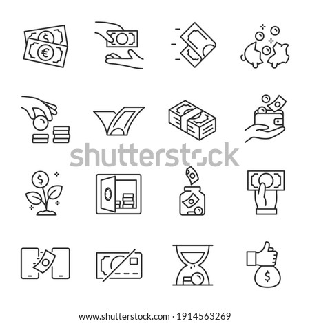 Money, icon set. Line with editable stroke