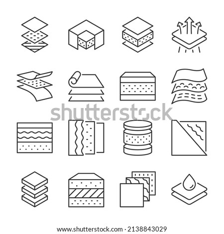 Layers of materials icons set. Completion of various hard and soft layered materials, icon collection. Line with editable stroke