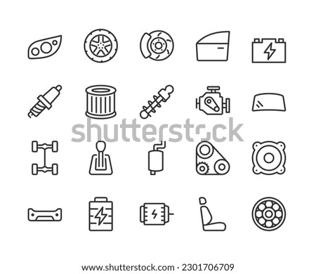 Car parts, icon set. Repair and maintenance. Auto Service. Components and accessories for different models of cars. service stations linear icons. Line with editable stroke. Line with editable stroke