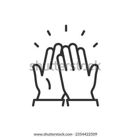 High five, linear icon. Clapping . A hand claps against a hand. Line with editable stroke