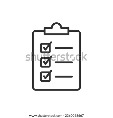 Clipboard with checklist, linear icon. Line with editable stroke