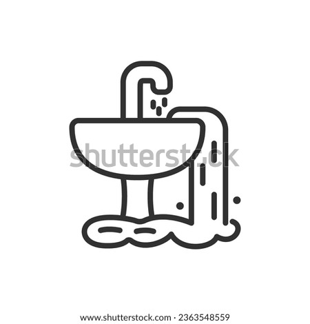 Clog and flood, linear icon. Flood leaks from the sink. Line with editable stroke