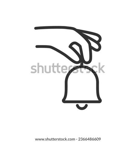 jingle bell, linear icon, hand holding a bell. Line with editable stroke