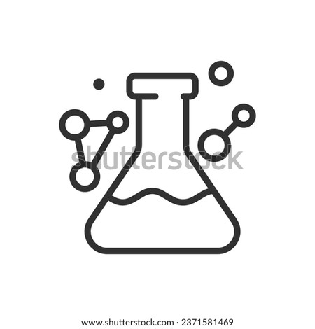 Chemistry, linear icon. Flask and chemical molecules. Line with editable stroke