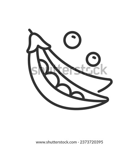 Pea pod with peas, linear icon. Line with editable stroke