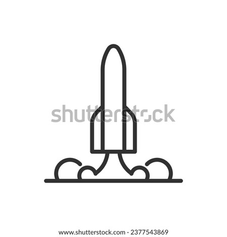 Launch vehicle, rocket taking off, linear icon, smoke. Line with editable stroke