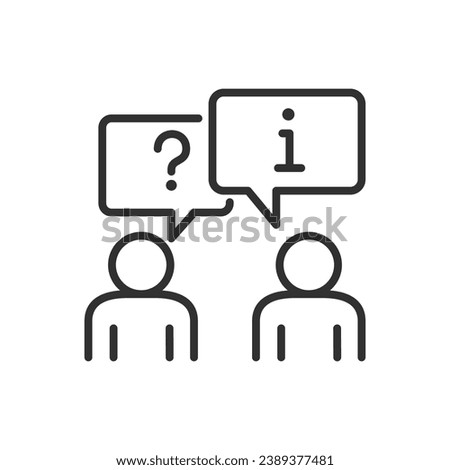 Question and answer, linear icon. Dialogue, two people talking, one person asks the other answers. Counselling. Line with editable stroke