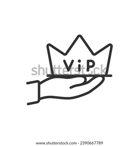 Elite service, linear icon. Crown with 'VIP' inscription. Special, high quality service for important clients. Line with editable stroke