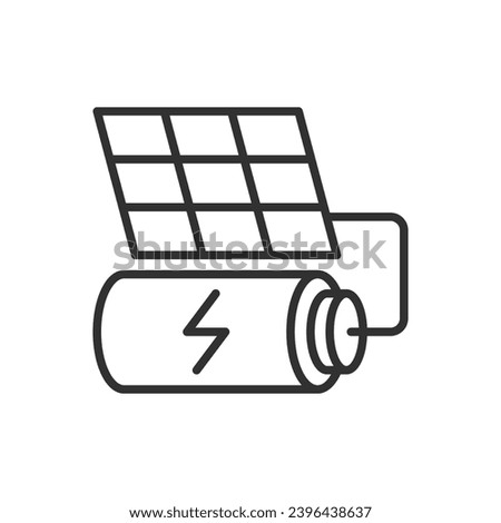 Solar power, Charging a battery with a solar panel, linear icon. Line with editable stroke