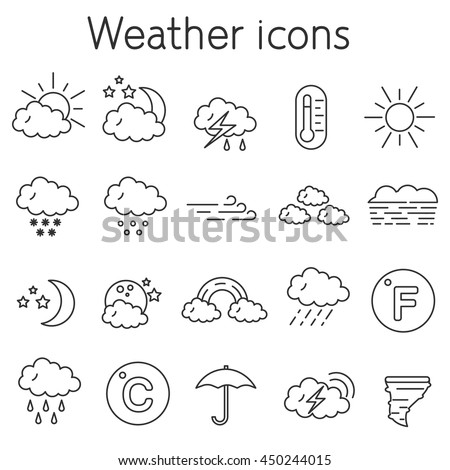 weather icons set. collection of weather conditions. thin line design