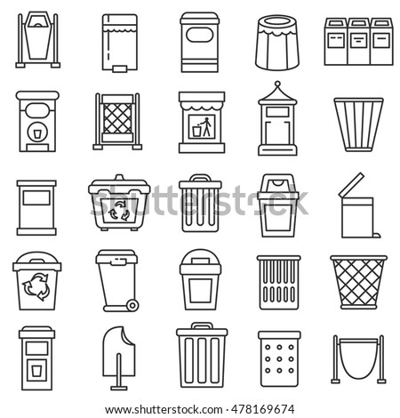 trash bin icons set. urn collection. Thin line design