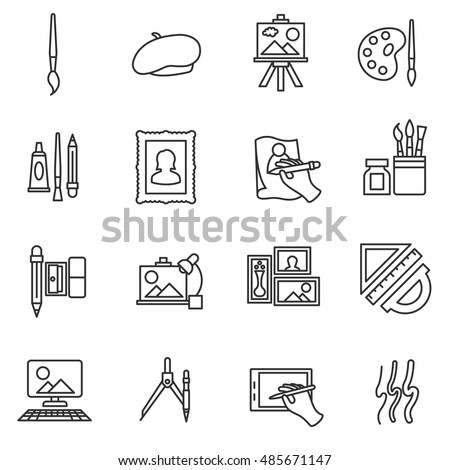 painter icons. Painting collection. thin line design
