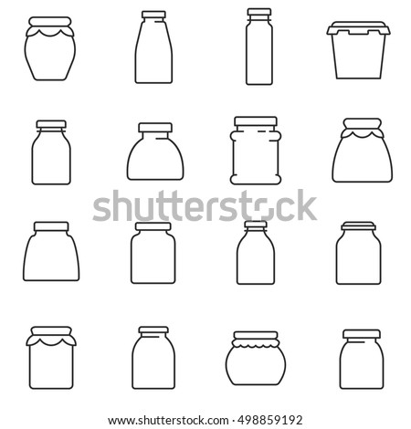 jars, line icons set. Glass jar, symbols collection. empty jar for food storage, vector linear illustration