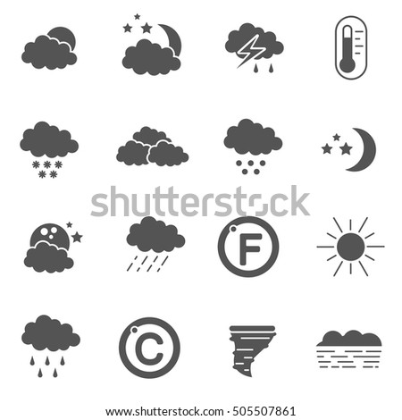 weather icons set. weather conditions, simple symbols collection. isolated vector monochrome illustration.